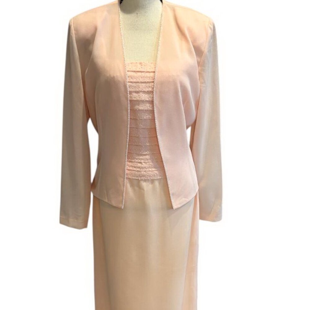 Cassandra Stone 2 Piece Peach Crepe Beaded Gown and Jacket